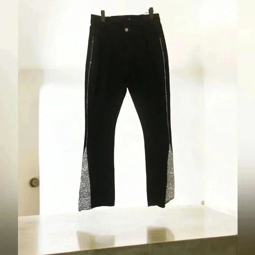 Black Jeans with Silver Large Glitter Detail